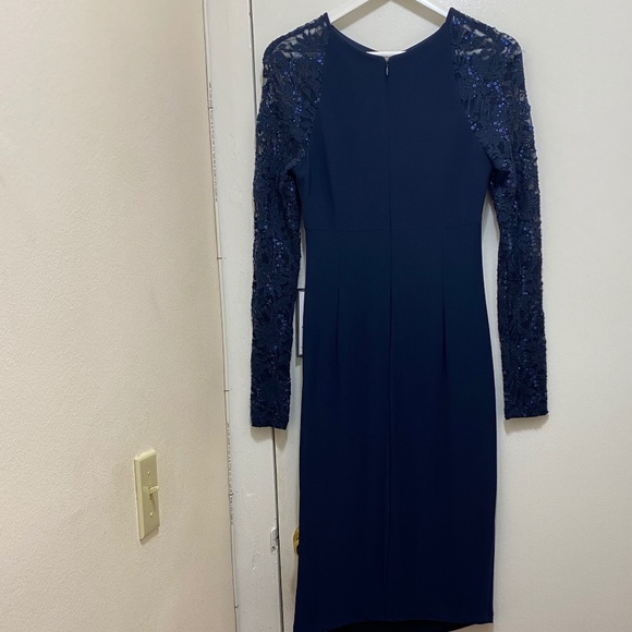 NWT BETSY & ADAM Sheer-Sleeve Navy Blue Dress - Size 6 - Picture 5 of 9
